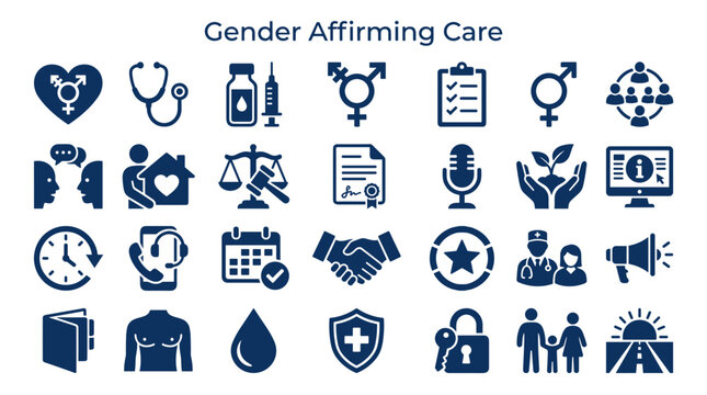 Gender Affirming Care Icons and Symbols Representing Healthcare Support and Inclusivity