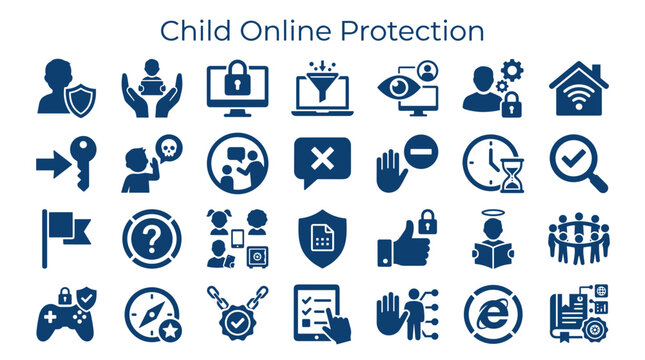 Child Online Protection Security Safety Icons Set Digital Safety Internet Privacy Concept