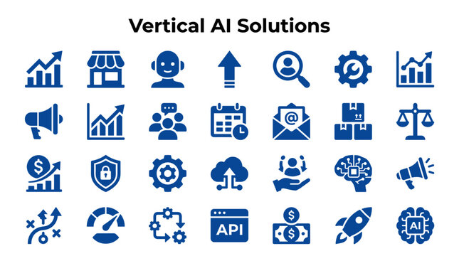 Vertical AI Solutions Concept with Business Technology Icons representing growth strategy development and innovation