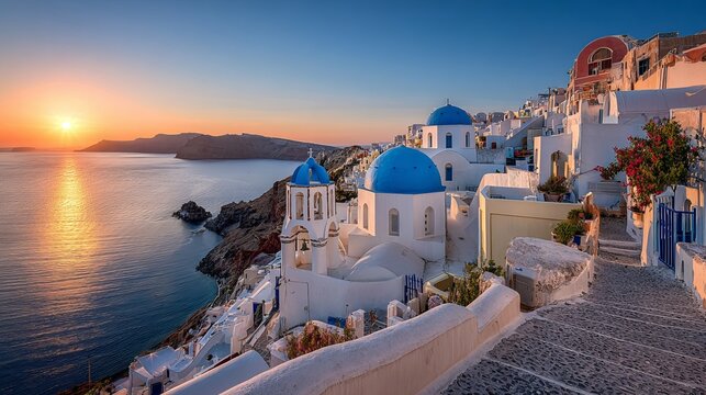 Santorini's Oia offers famous sunset views over the Aegean Sea in Greece.