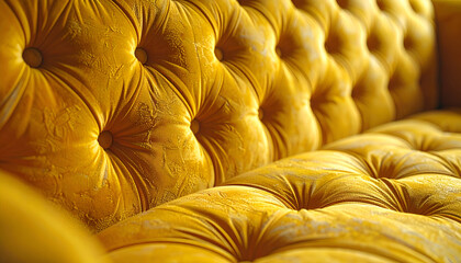 Fototapeta premium Close-up of a luxurious tufted yellow velvet sofa texture.