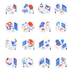 Fototapeta premium Set of Virtual Reality Isometric Illustrations 