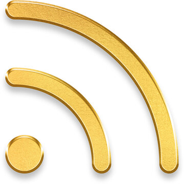 Shiny 3d gold rss feed symbol with metallic texture for professional web communication and signal broadcast