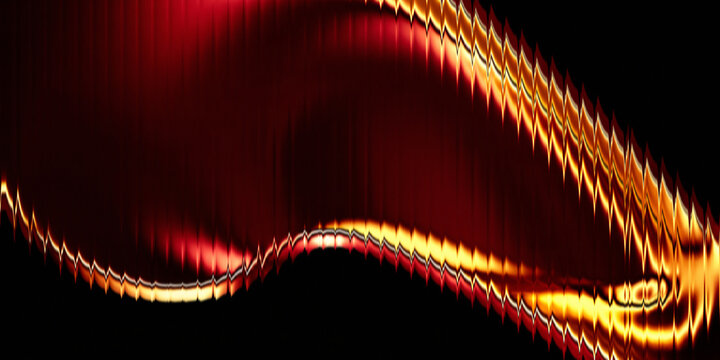Fiery red and gold liquid wave with glowing ribbed texture abstract background