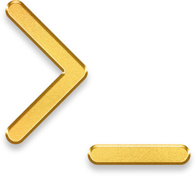 Modern 3d gold tech terminal symbol with metallic finish for professional software development and coding console