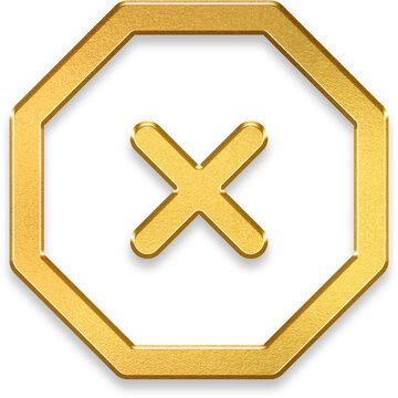 Premium 3d gold octagon x symbol for professional hazard warning and safety stop alerts
