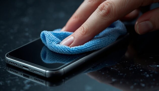 This is a close up of a person cleaning a cell phone
