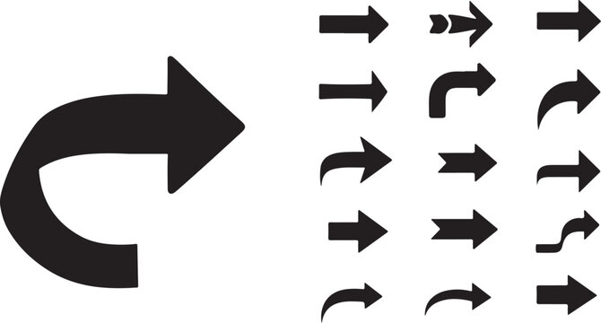 Black arrow collection vector icons with direction, isolated