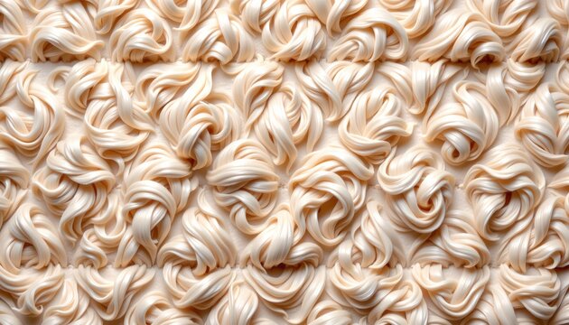 A textured surface resembling creamy curls on one half, transitioning to pink swirls on the other, arranged in an interlocking pattern
