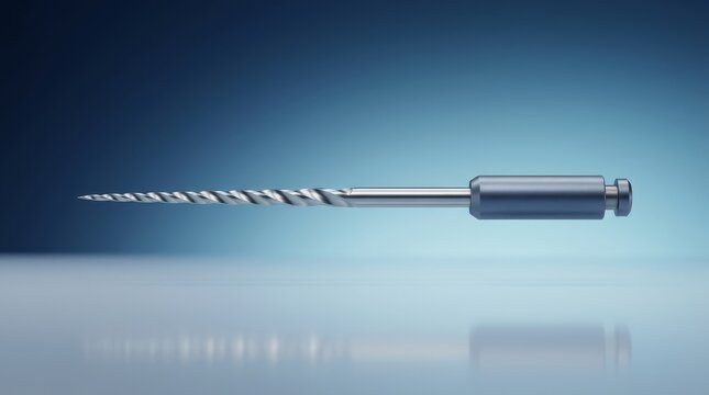 Endodontic file tool 3D render, dental root canal instrument visualization, spiral file shaping tool, nickel titanium dental file, clinical endodontic equipment render