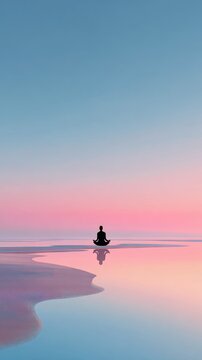 Morning yoga on beach at sunrise meditation by sea for a calm ocean wellness lifestyle