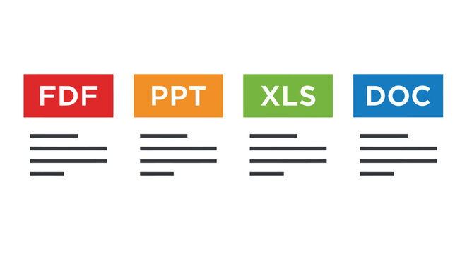 FDF PPT XLS DOC file format icons with document lines
