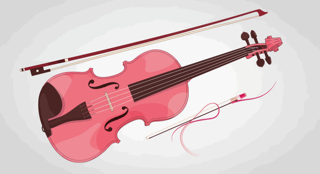 Pink violin and bow on a light background