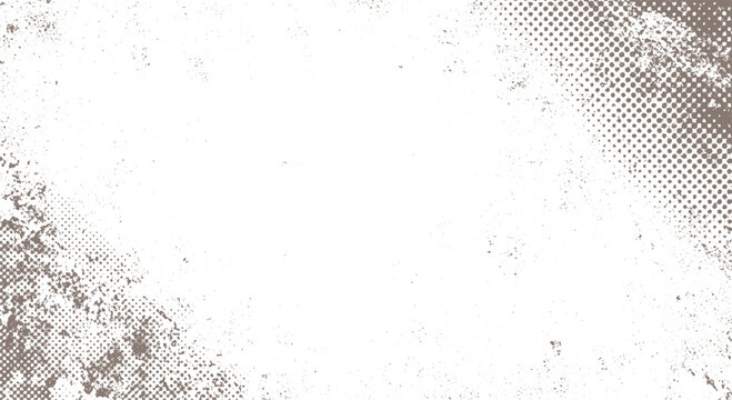 Distressed halftone pattern overlay with grunge texture and white background