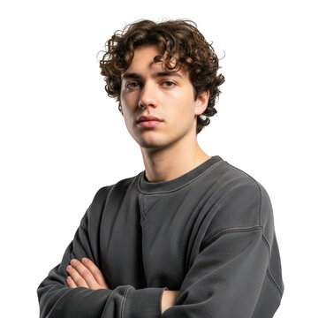 Young man with arms crossed looking confident and serious