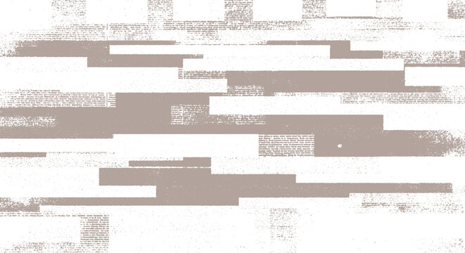 Abstract newspaper collage with beige horizontal bars and textured details