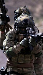 Fototapeta premium Military Personnel During Tactical Field Training and Combat Exercises 