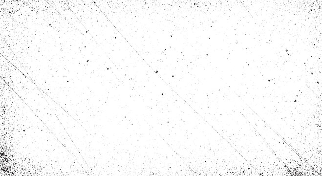 Grungy black and white speckled border with scattered dust and diagonal scratch marks on white