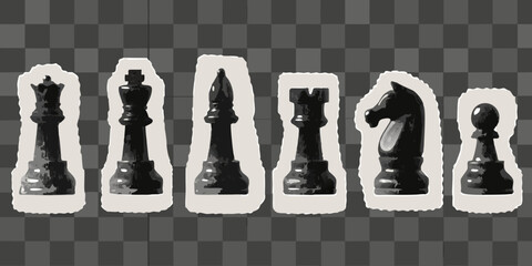 chess pieces lineup black and white illustration on gray background © Provhash