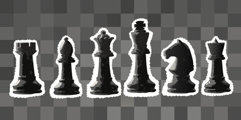 Chess pieces silhouette with white outline on checkered background © Provhash