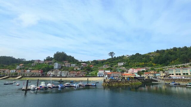 panoramic river of Pontevedra from Beluso beach in Bueu, Galicia, Spain