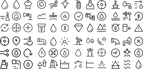 Collection of clean, minimalist, and versatile water-related icons in a line-art style, perfect for representing diverse applications. © Nur