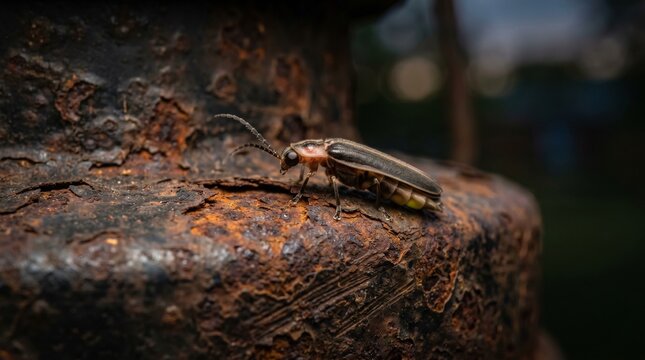a Firefly on a Weathered Rusted Tin Surface