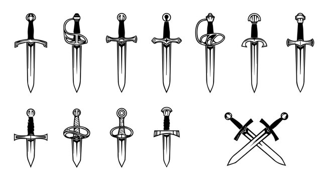 Celtic sword set vector icon silhouette design pattern symbol illustration