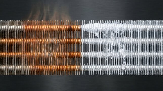 Detailed comparison of frozen and unfrozen air conditioner evaporator coils.