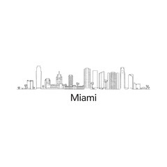 Obraz premium Miami skyline illustration black and white line drawing on white background