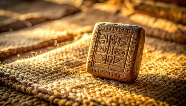 Ancient Indus Valley steatite seal with intricate script and symbols, showcasing early civilization history