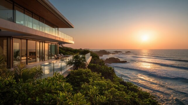 Sunset view from coastal house deck
