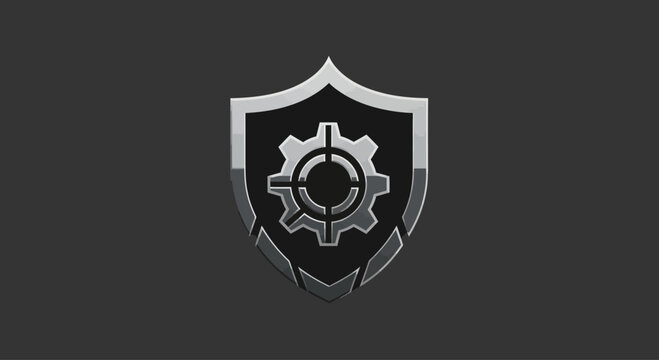 Shield Emblem with Gear and Target Symbol