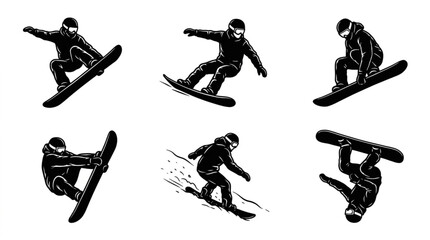 Snowboarder in various motion poses. © Rizky