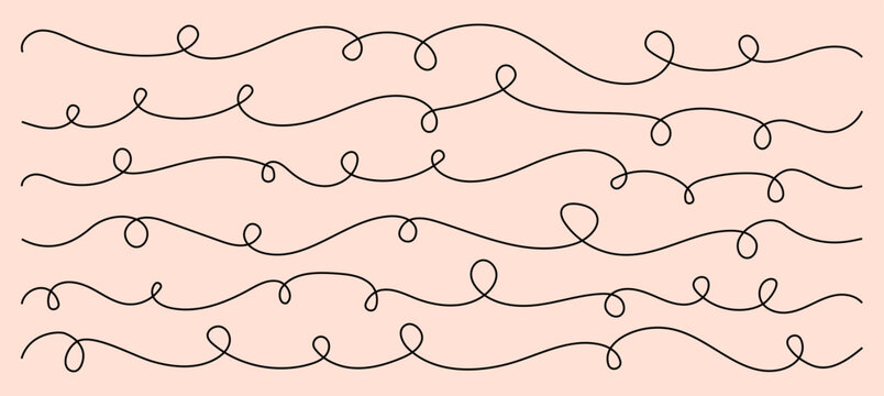 Set of squiggle loopy line vector decoration elements