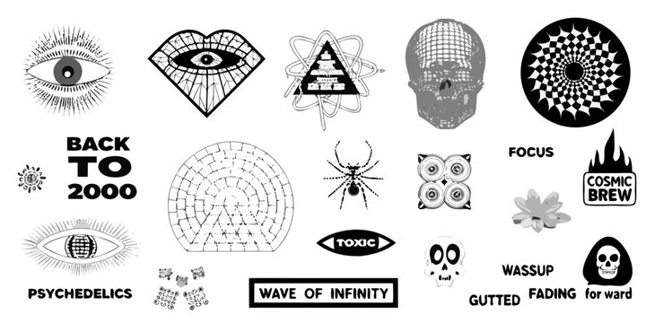 psychedelic graphics collage monochrome illustrations with occult and retro themes