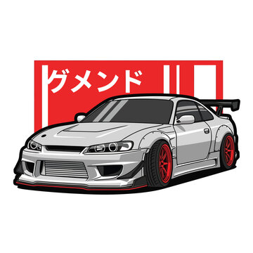 Modified Japanese Sport Coupe Drift Car Illustration.