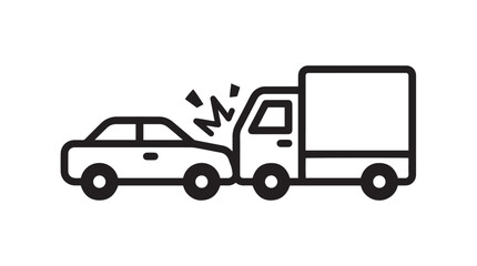 Obraz premium Minimalist vector line illustration showing a car colliding with a truck in an unfortunate road accident