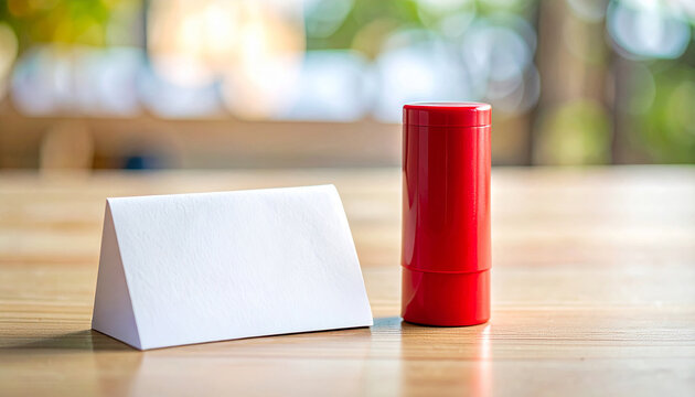 Red stamp for voting in South Korea election with blank name card on wooden table