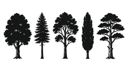 Fototapeta premium Silhouettes of various tree species.