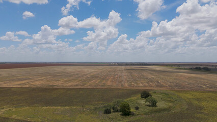 Naklejka premium Aerial View of Expansive Australian Farmland Under a Cloudy Blue Sky