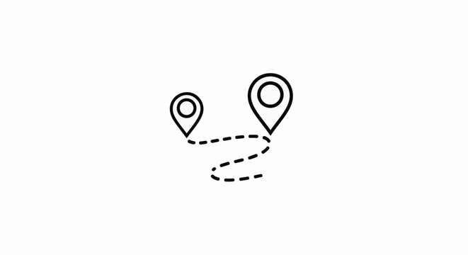 Two map pin icons connected by a dashed line indicating a route