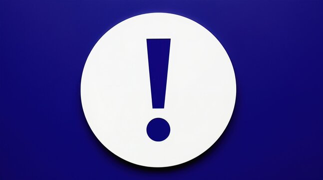 White exclamation mark on blue circle background. Symbol of alert and warning. Clear simple graphic design for attention. Important information notice or signal.