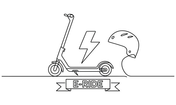 Electric scooter with helmet and lightning bolt symbol for eride.