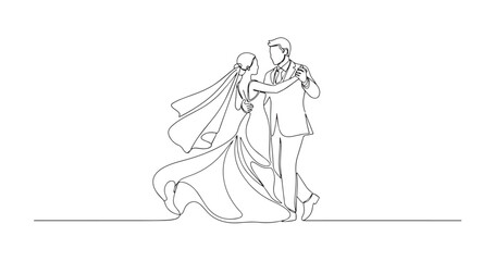 Naklejka premium Minimal One Line Dancing Couple Romantic Pose Continuous Line Drawing Vector Illustration