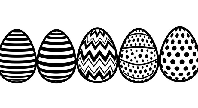 Egg set icon with patterned shells in stripes chevron and polka dots for Easter design stickers featuring eggs, shell texture, stripe pattern with