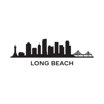 Long Beach skyline silhouette against a white background