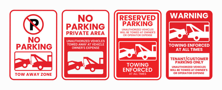 No parking signs with tow away warning red and white isolated on white background high quality professional detailed modern elegant stylish clean crisp