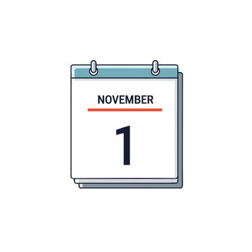 Simple daily calendar page showing November 1 date with blue header and red accent line illustration