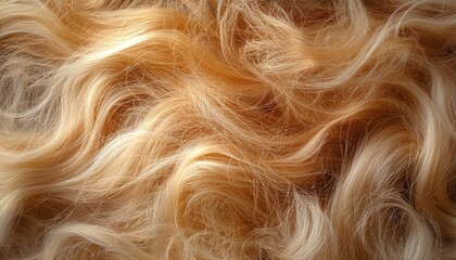 Naklejka premium Stunning Portrait of a Woman with Long Curly Blonde Hair in Beautiful Golden Shades, Hair Care Focus